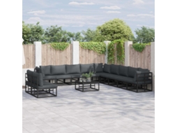 Vidaxl Conjunto De Sofá De Jardim 11 Unid. Preto Alumínio