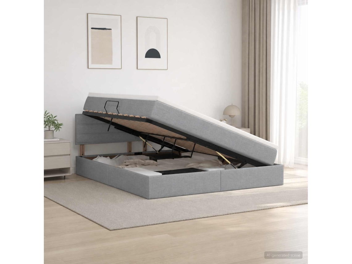 Vidaxl Cama Com Arrumação E Colchão Cinzento-claro 160 X 200 Cm Veludo