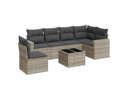 Conjunto de 7 Sofás Jardim com Almofadões Vime Pe Cinzento Claro MAISON EXCLUSIVE (7 pcs)
