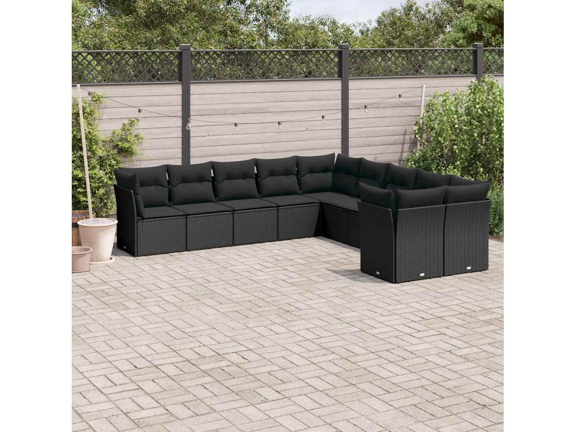 Vidaxl 10 Pcs Conjunto Sofás De Jardim C/ Almofadões Vime Pe Preto