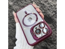 Capa Para Iphone 17 Pro Na Cor Borgonha Com Suporte Magnético Para Lente, Em Acrílico Transparente, Rígida E Resistente A Impactos.