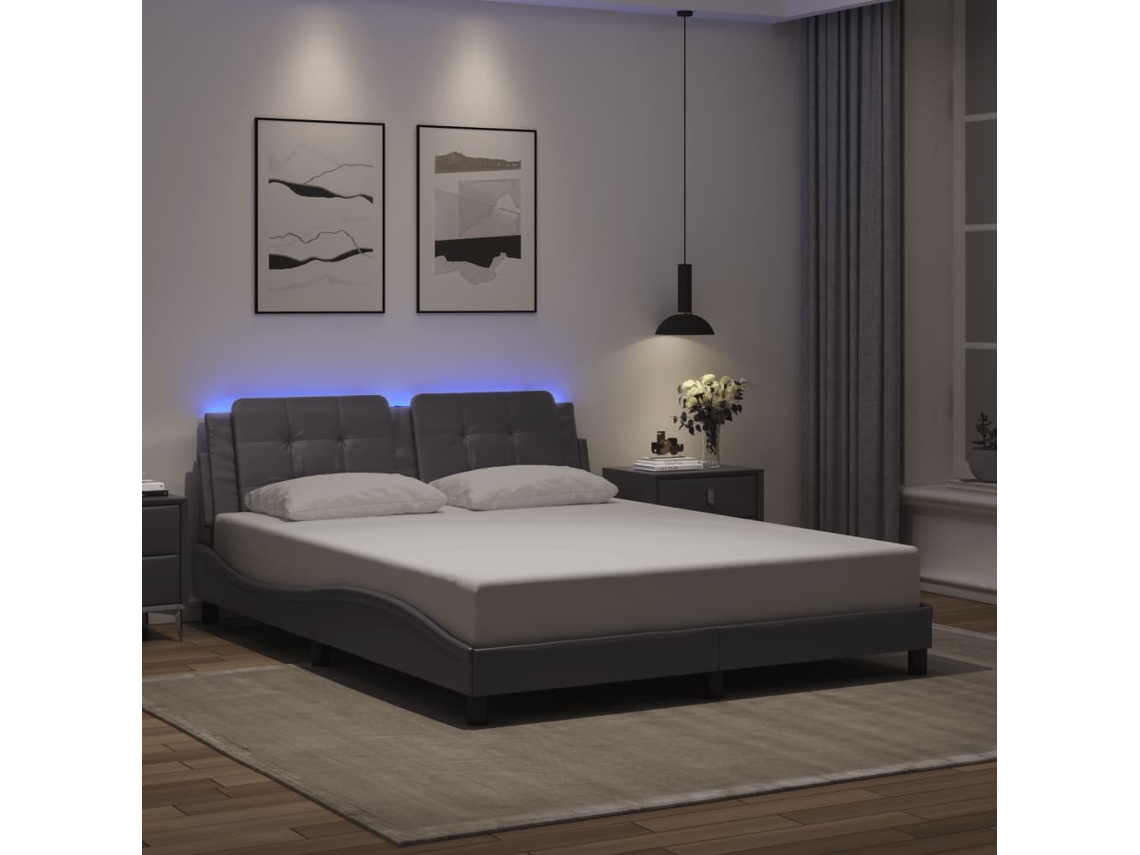 Vidaxl Estrutura De Cama Com Led Sem Colchão Zadar 160x200cm Cinza