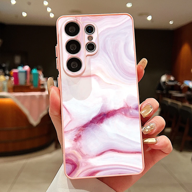 Capa Magnética Rosa Para Celular Samsung Galaxy S26 Ultra Com Estampa De Mármore.