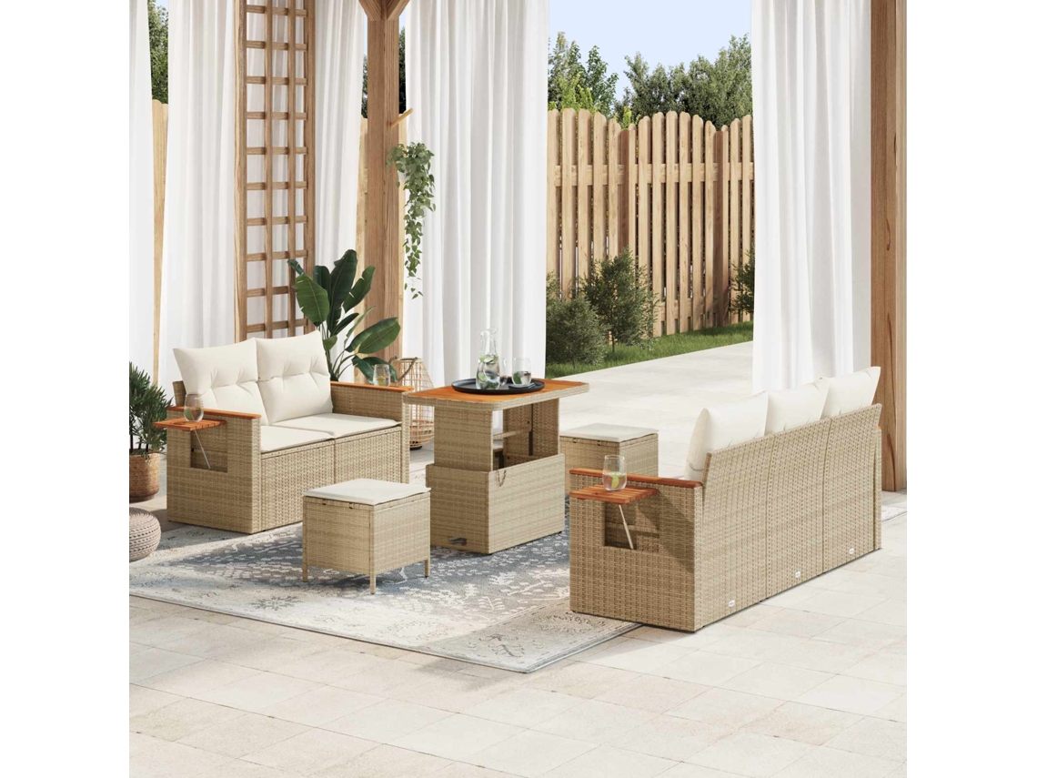 Vidaxl Conjunto De Sofá De Jardim 8 Unid. Bege Vime Pe