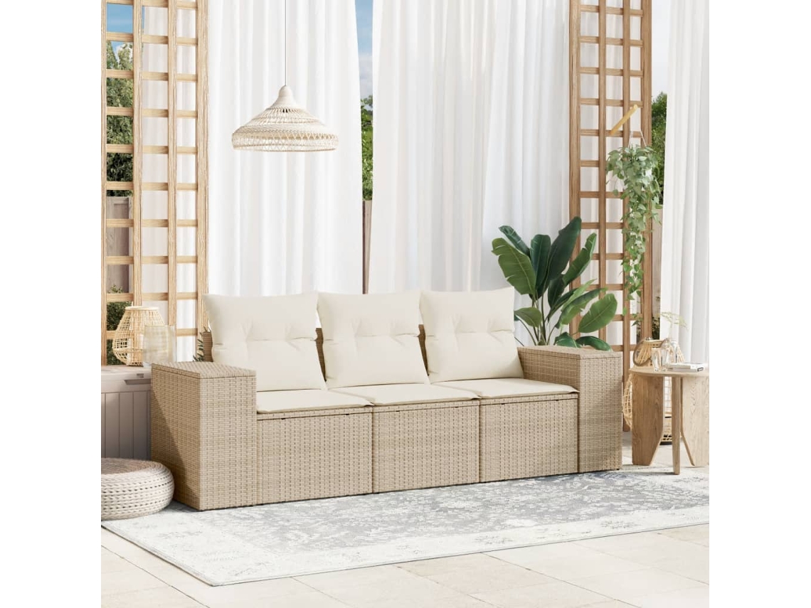 Conjunto de Móveis de Jardim HARLANV1 com lounge e almofadas de plástico branco