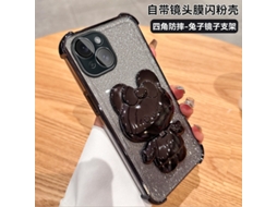 Capa Para Iphone 17 6d Resistente A Quedas, Com Degradê Preto, Coelho, Suporte Para Espelho, Airbag Eletroplaqueado E Proteção Contra Quedas.