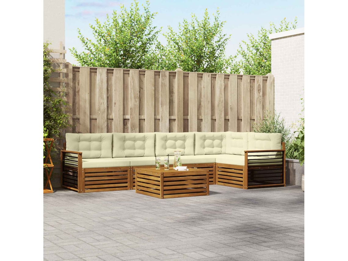 Vidaxl Conjunto De Sofás Para Exterior 6 Unid. Natural E Creme