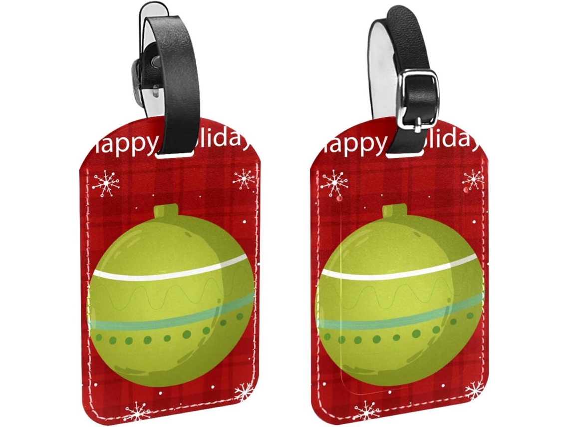 Conjunto De 2 Etiquetas Bagagem Em Couro Pu Com Enfeite Natal
