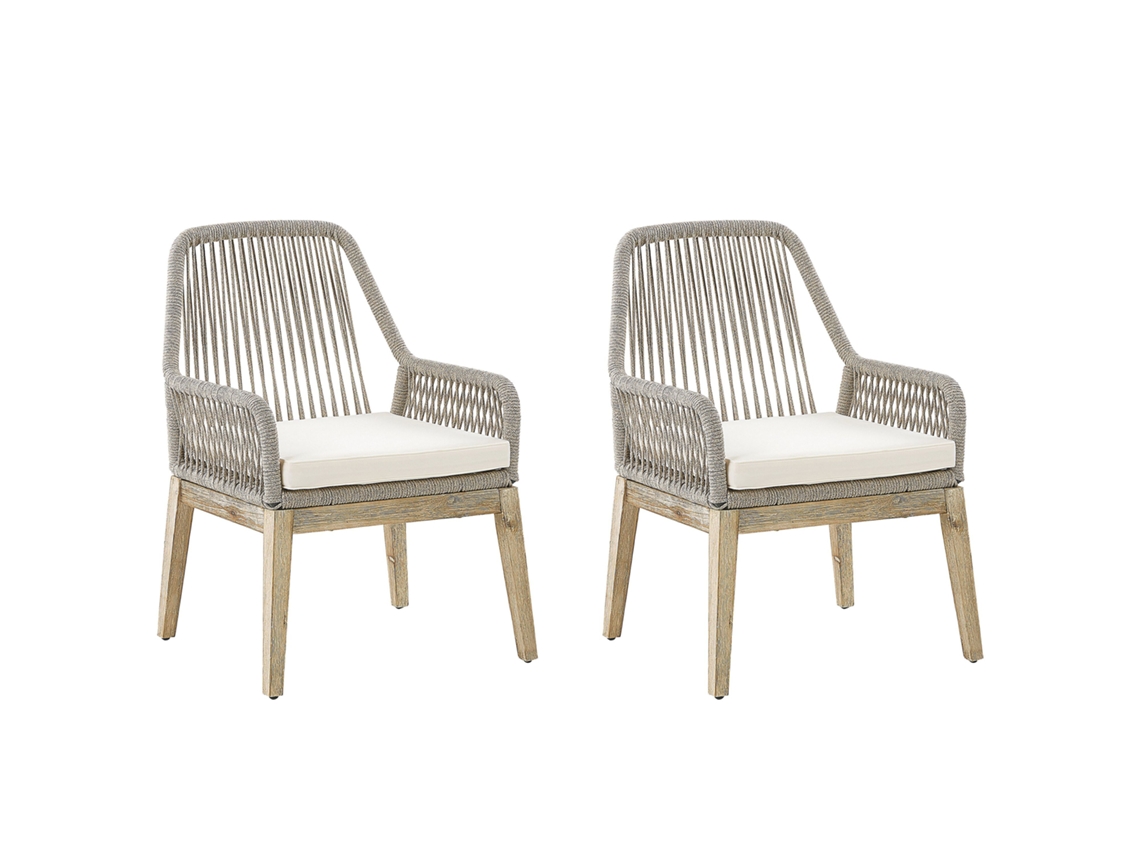 Conjunto De 2 Cadeiras Beliani Olbia De Madeira De Acácia Branco Creme 64x71x89
