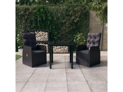Vidaxl 3 Pcs Conjunto De Jantar Para Jardim Com Almofadões Preto