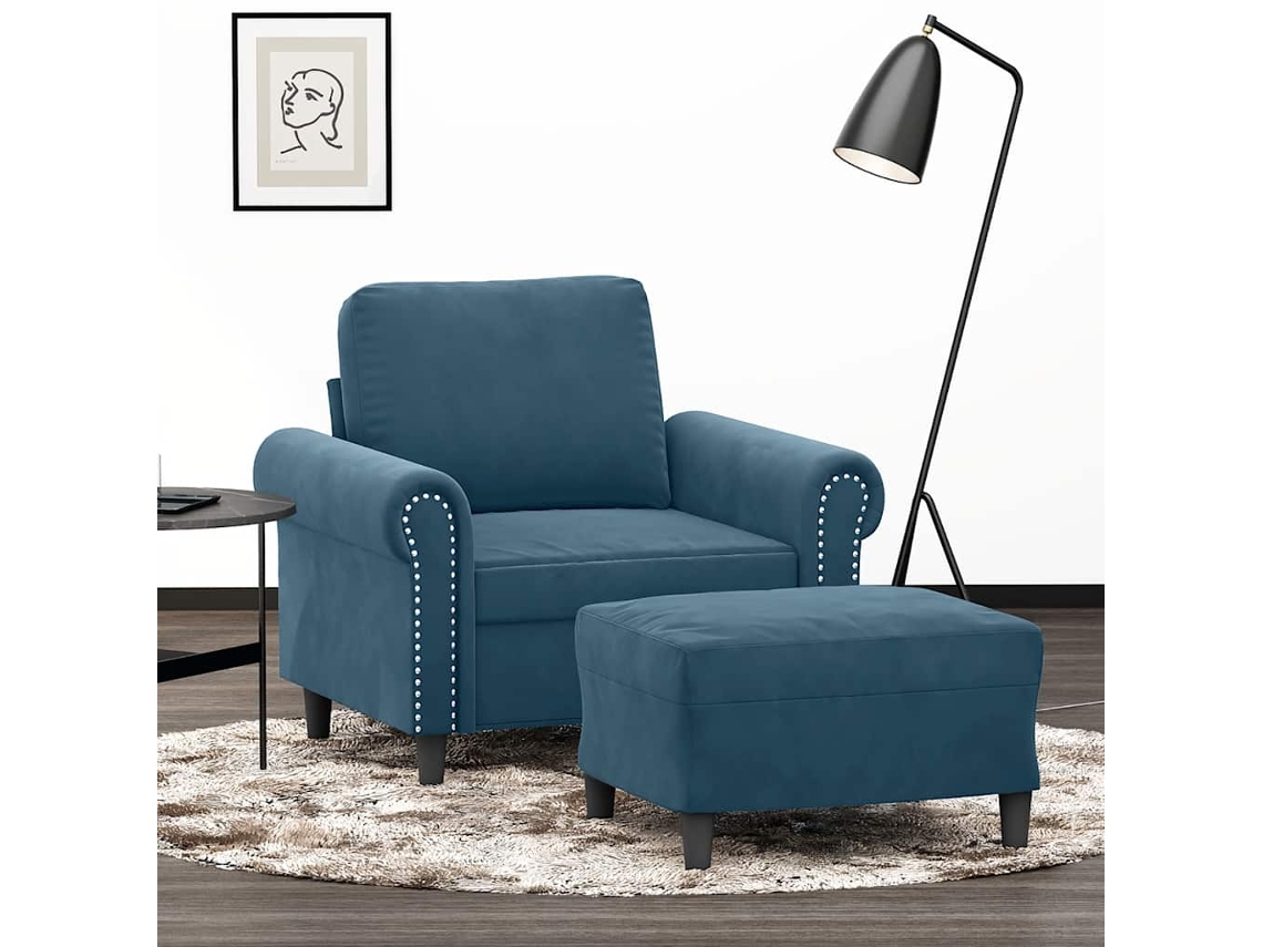 Vidaxl Poltrona Com Apoio De Pés 60 Cm Veludo Azul