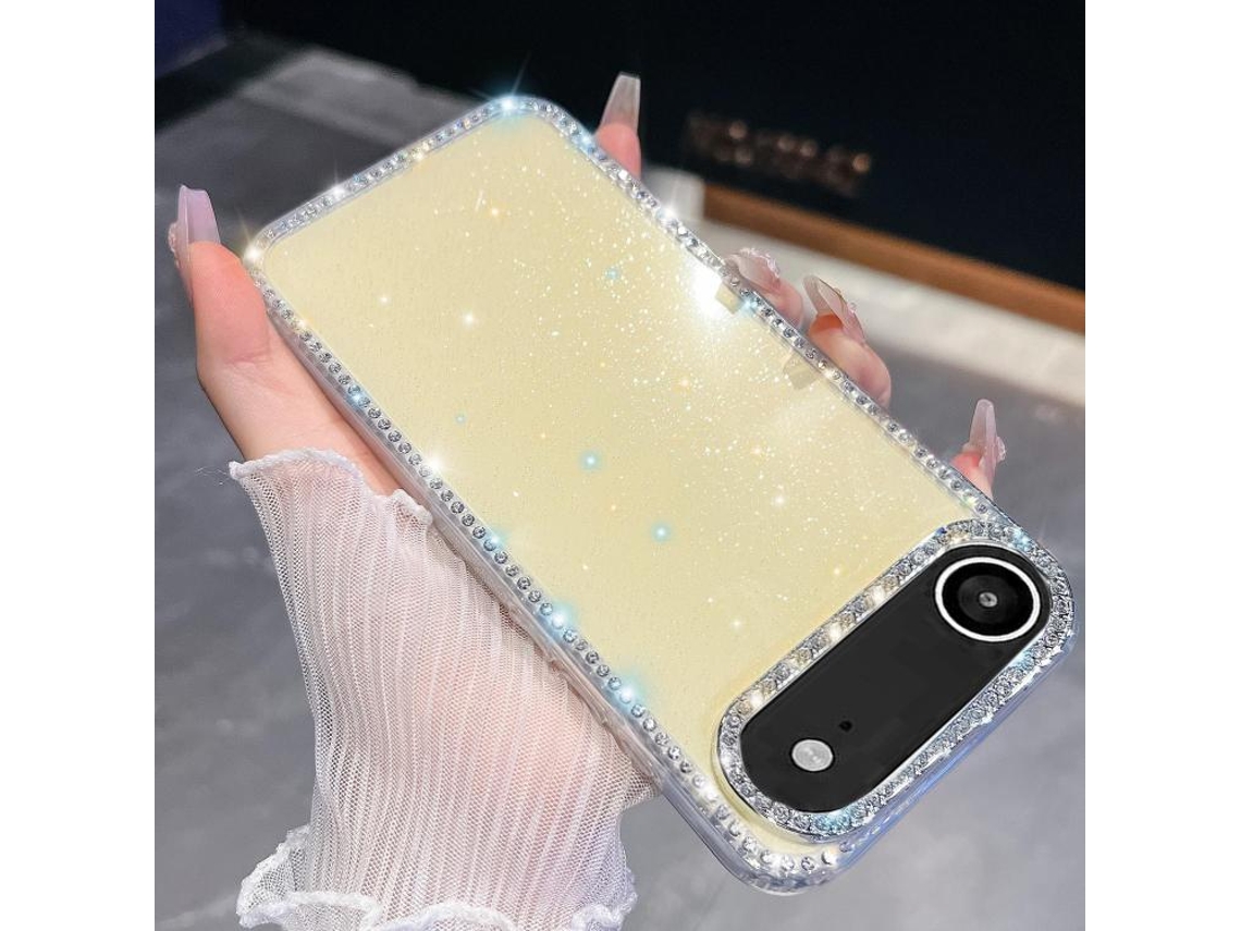 Capa Para Iphone 17 Air Com Glitter De Strass E Absorção De Impacto Nos 4 Cantos.