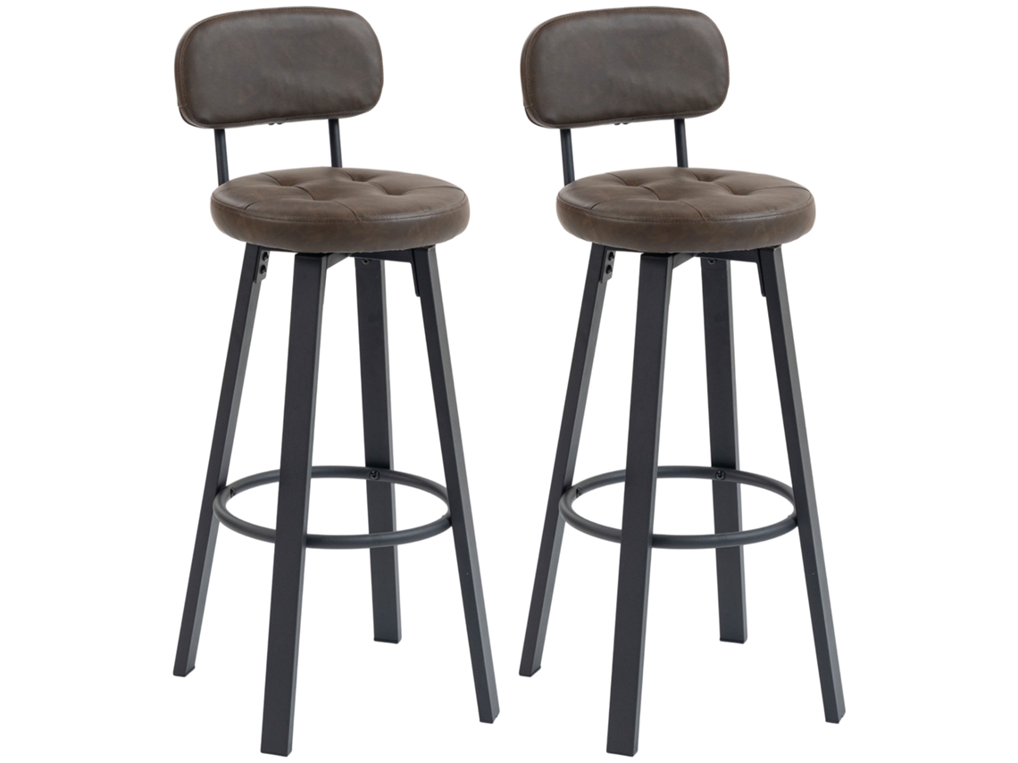 Conjunto de 2 Bancos de Bar Estofados, Giratórios, com Apoio para os Pés (35.5x43.5x98cm, castanho escuro)