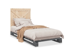 Estrutura de Cama com Cabeceira Pinho Maciço Cinzento MAISON EXCLUSIVE (90x200 cm)