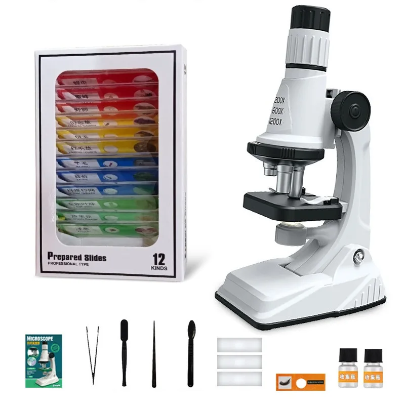 Kit De Microscpio Infantil 200x 600x 1200x, Brinquedo Educativo De Cincias Biolgicas, Microscpio De Bolso Com Luz Led Slowmoose