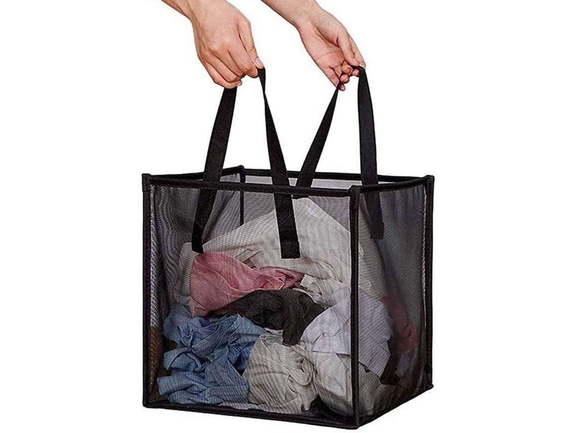 Nova Line cesto de Roupa Plegável em Malha com Alças Grande Capacidade para Armazenamento (preto)