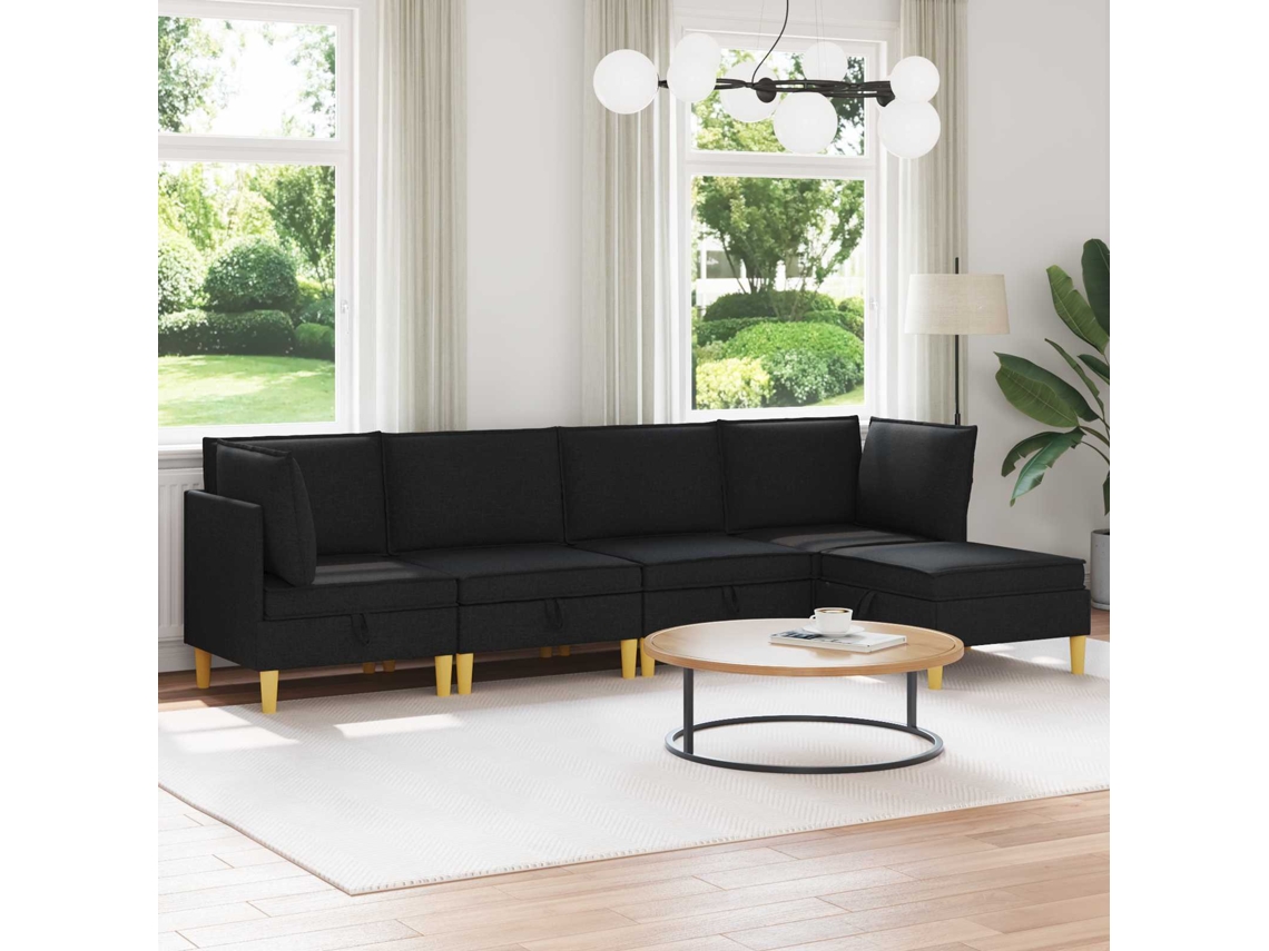 Vidaxl Conjunto De Sofá Modular Com Armazenamento 5 Unid. Preto Tecido