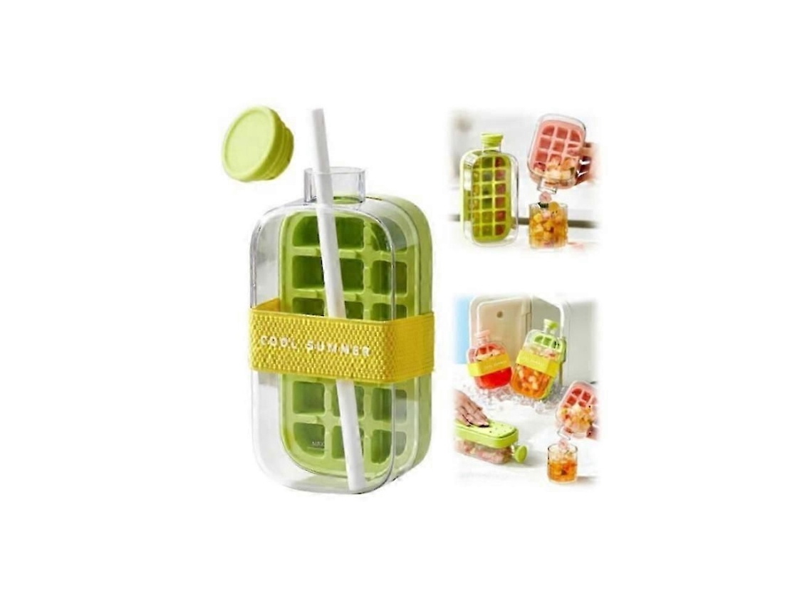 Garrafa com Forma de Gelo 2 em 1, Forma de Gelo de Silicone Sem Toque, 500ml, Verde TAISHENGDA