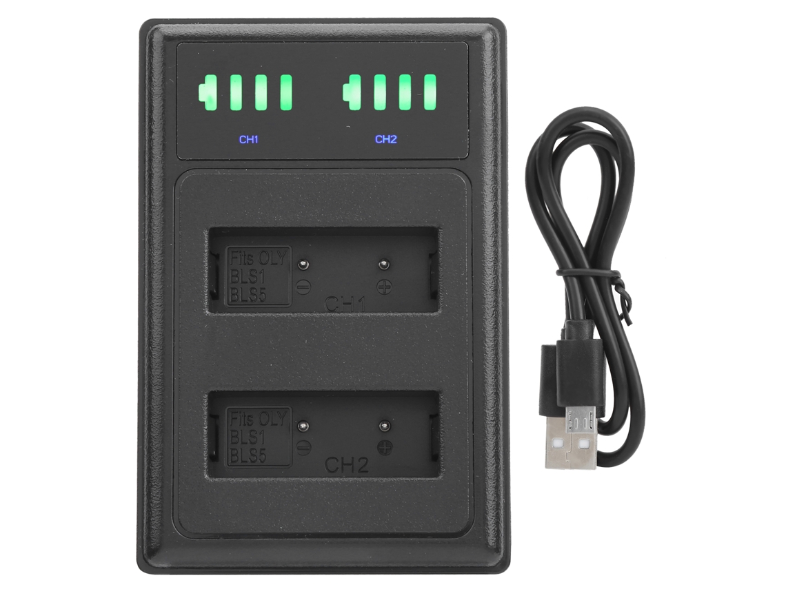 Cargador Duplo Rápido Com Tela Lcd Para Baterias De Câmera Psbls1/bls5 Micro Typec