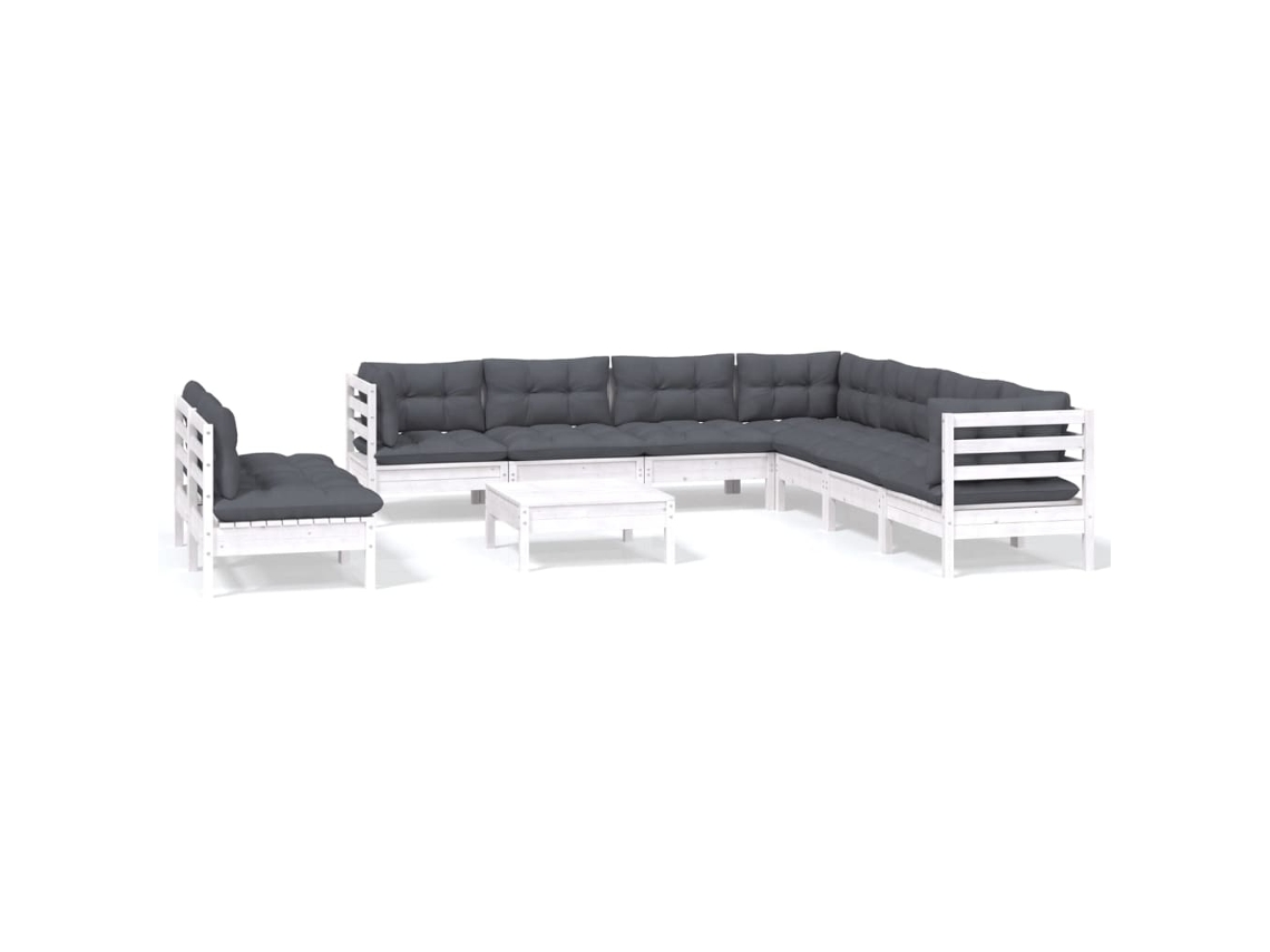 Conjunto de 10 Lounge de Jardim com Almofadões Pinho Maciço Branco MAISON EXCLUSIVE