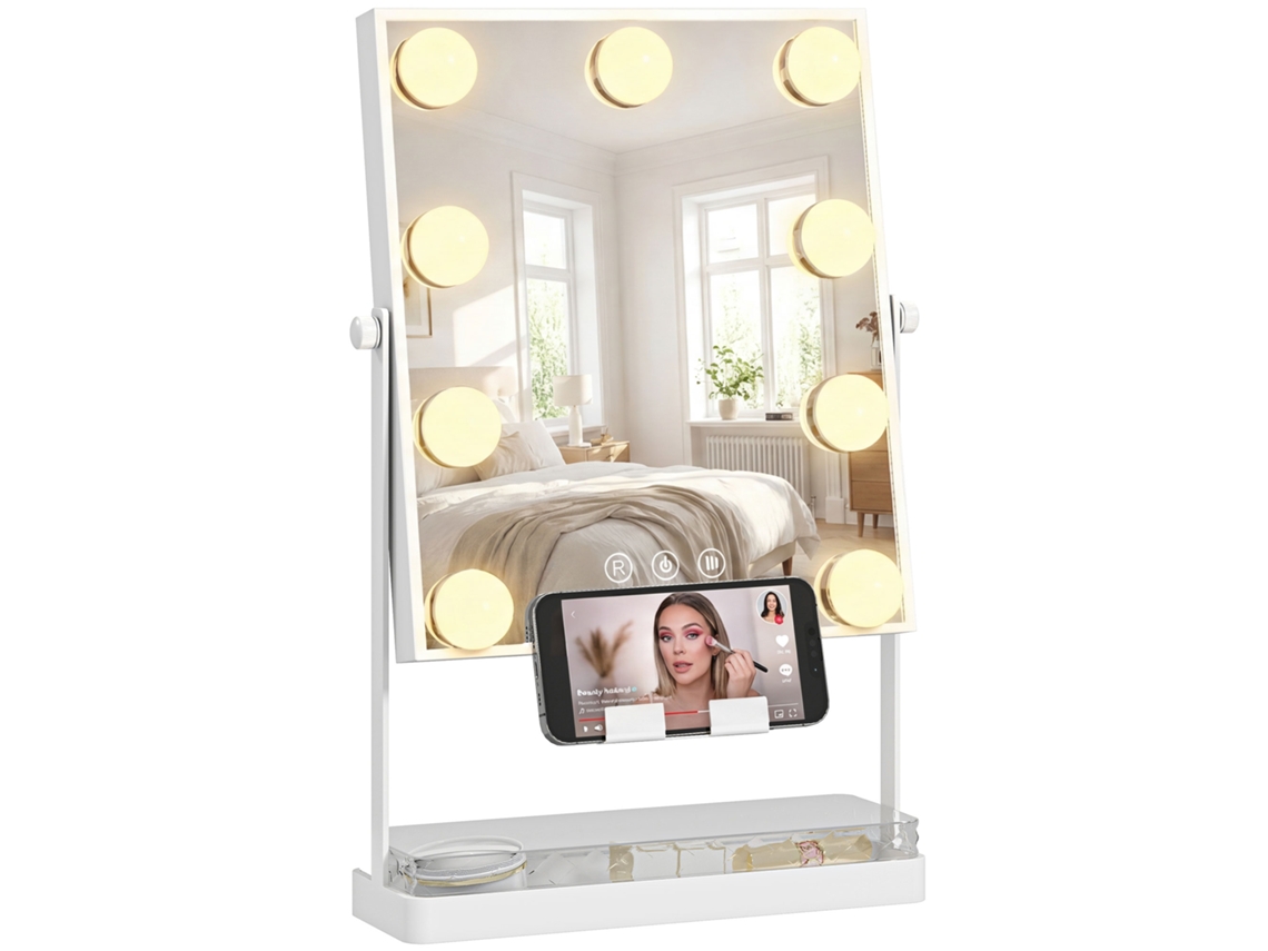 Espelho De Maquiagem Com Led Acabamento Na Cor Branco Valorize Seu Ambiente Com Este Item Design Moderno E Funcional