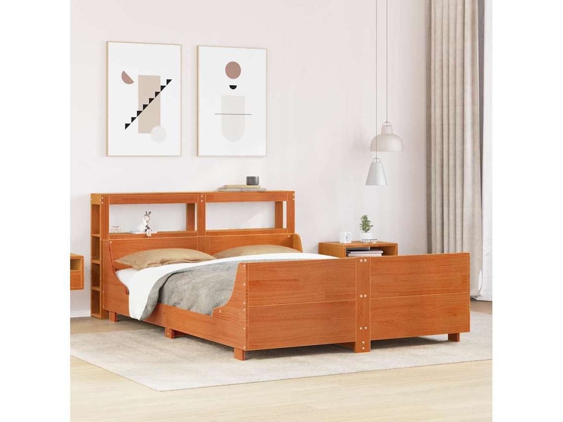 Vidaxl Cama Sem Colchão 135x190 Cm Madeira Pinho Maciça Castanho-mel