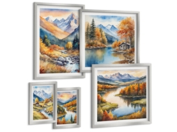 Conjunto De Pinturas Montanhas De Outono Rios Casinhas Espelharte (5 Peças)