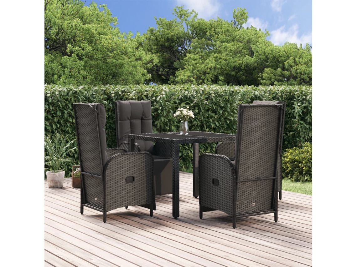 Vidaxl 5 Pcs Conjunto De Jantar P/ Jardim C/ Almofadões Vime Pe Preto