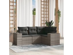 Vidaxl 4 Pcs Conjunto Sofás De Jardim C/ Almofadões Vime Pe Cinzento