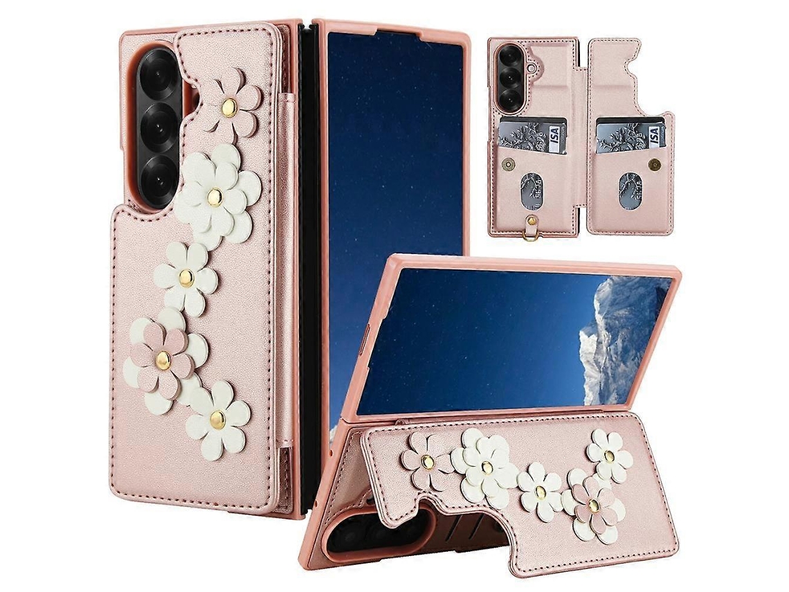 Capa Transversal De Couro Com Estampa Floral Para Samsung Galaxy Z Fold7 5g