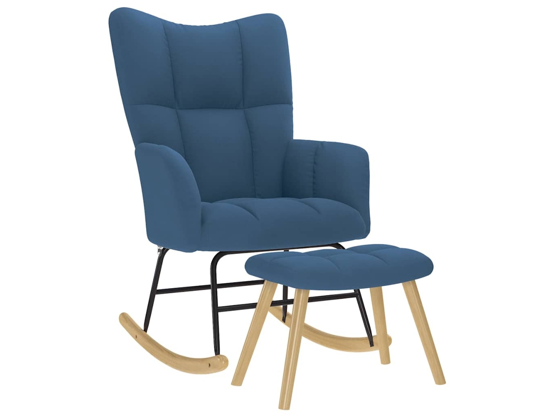Vidaxl Cadeira De Baloiço Com Apoio De Pés Tecido Azul