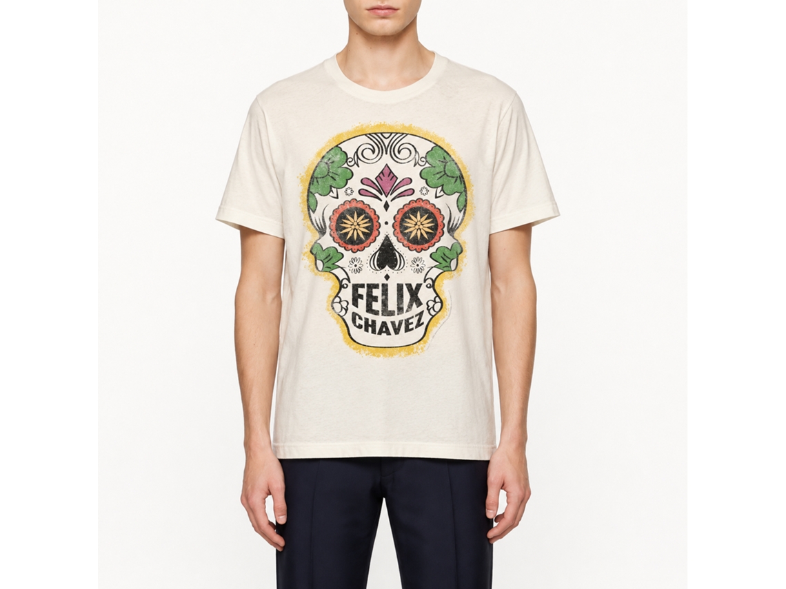 Rockinstone Rocky Movie Felix Chavez Skull Solid Natural Adult T-shirt Size:m
