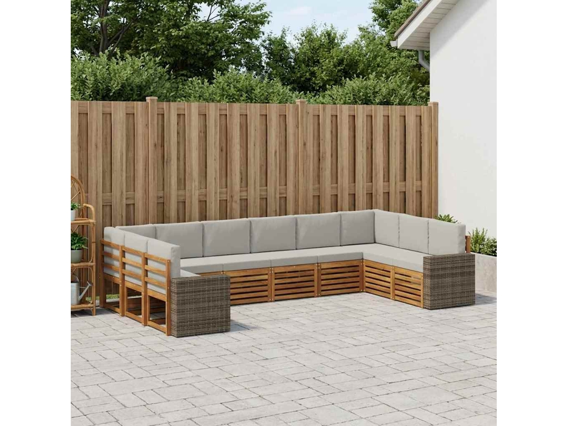 Vidaxl Conjunto De Sofás Para Exterior 10 Pcs Natural E Cinzento-claro