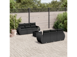 Vidaxl 7 Pcs Conjunto De Sofás P/ Jardim C/ Almofadões Vime Pe Preto