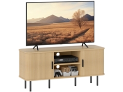 Móvel Escandinavo Para Tv Com 2 Portas Deslizantes,ideal Para Tvs Até 55 Polegadas,acabamento Em Carvalho Elegante