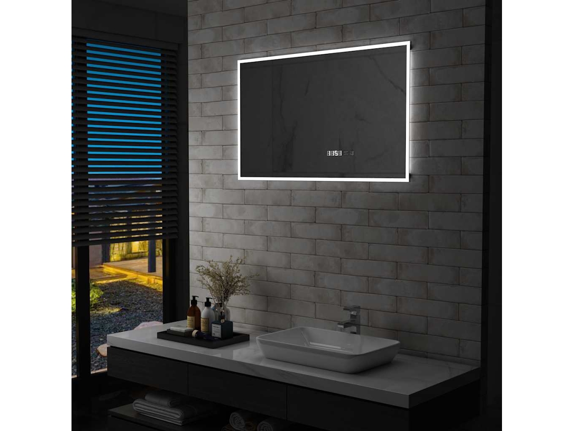 Vidaxl Espelho De Parede Led C/ Sensor Tátil E Horas P/ Wc 100x60 Cm