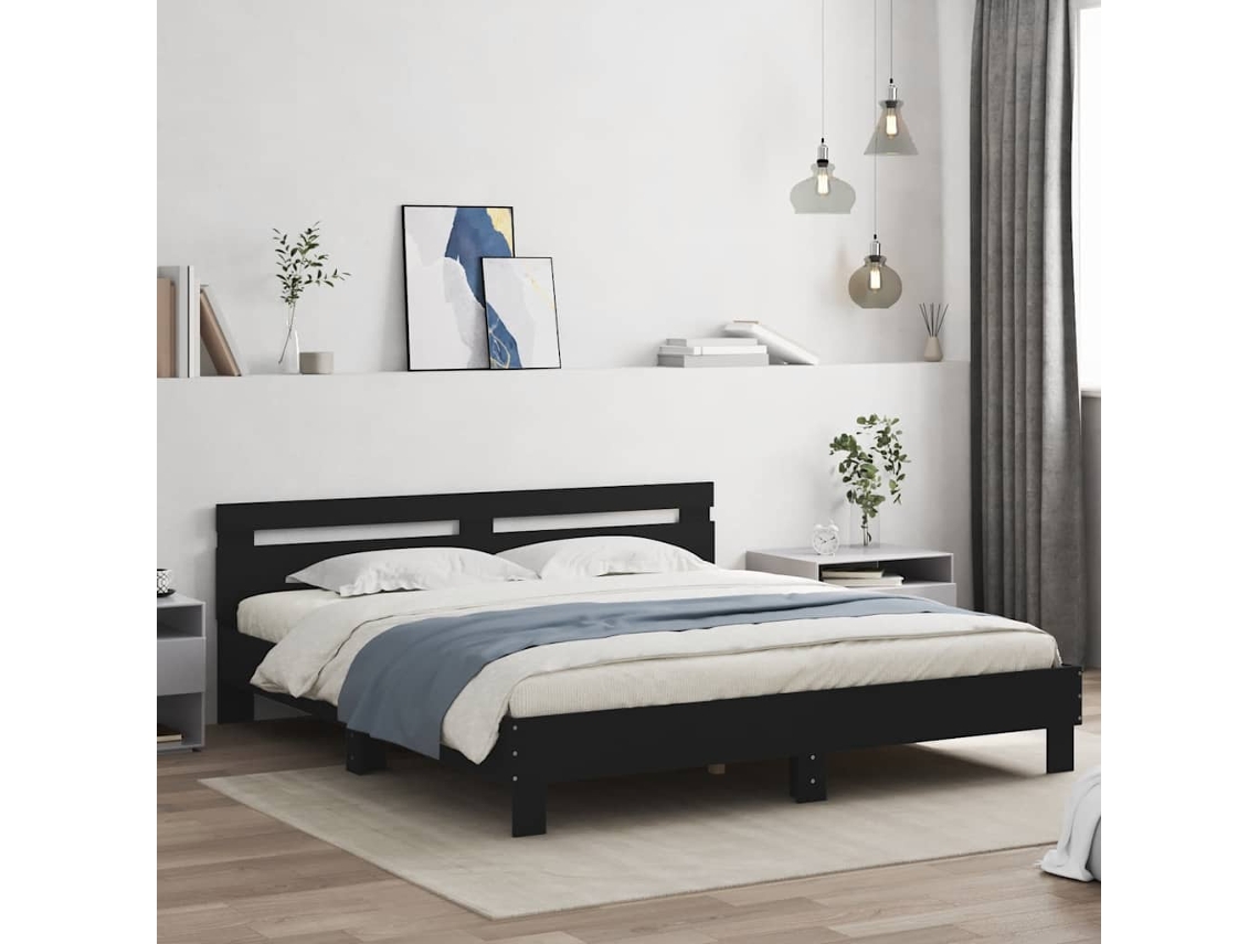 Vidaxl Estrutura Cama C/ Cabeceira 180x200 Cm Derivados Madeira Preto
