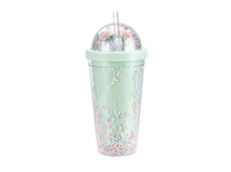 Garrafa De Água Plástica Rainbow Com Camadas Duas De Lantejoulas E Canudo 550ml Presente Para Mulheres E Meninas Verde
