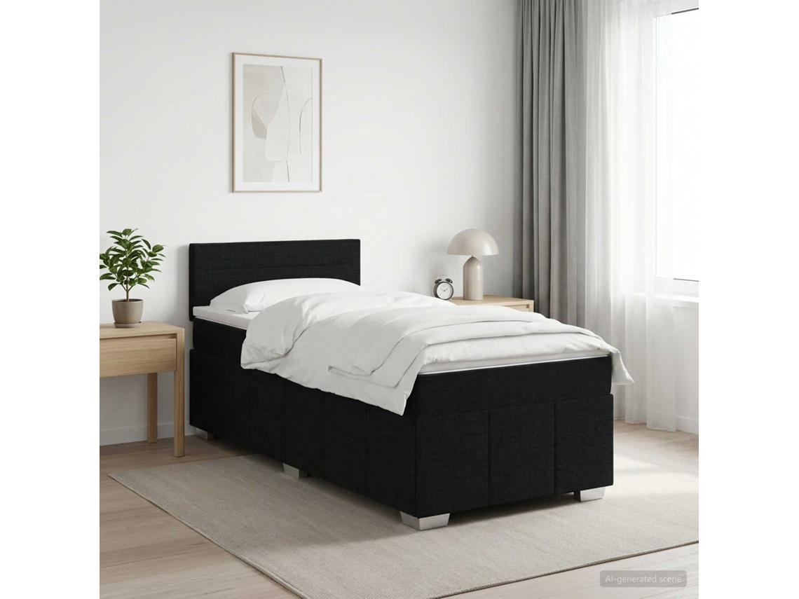 Vidaxl Cama Box Spring Com Colchão Preto 90 X 200 Cm Tecido
