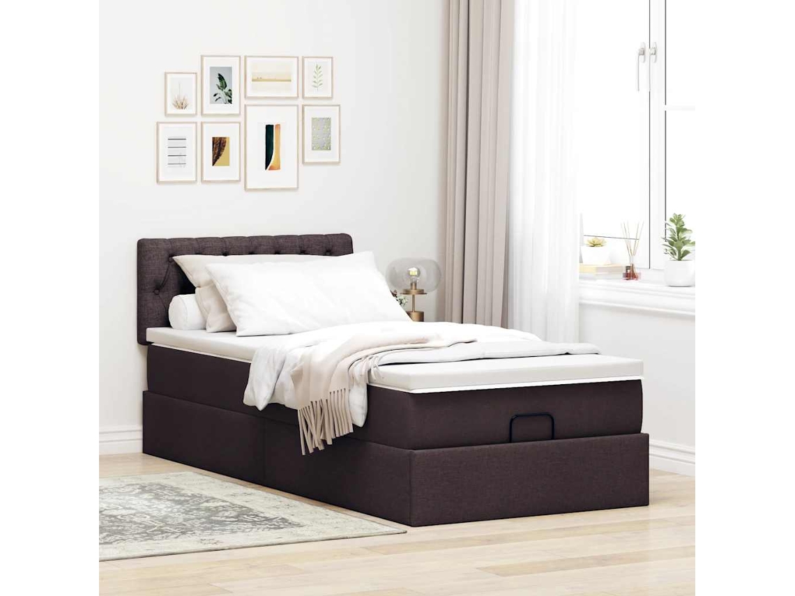 Vidaxl Cama Otomana Com Colchão 90x200 Cm Tecido Castanho Escuro
