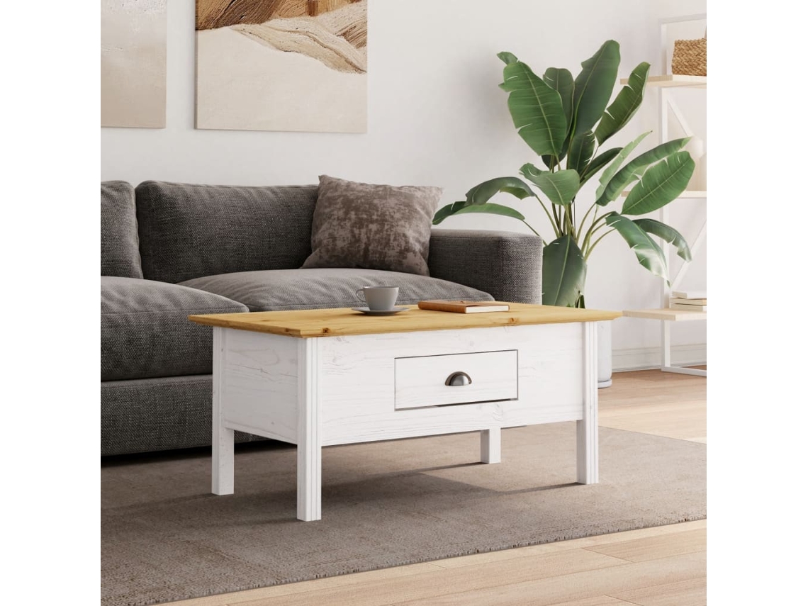 Vidaxl Mesa De Centro Bodo 100x55x46 Cm Pinho Maciço Branco/castanho