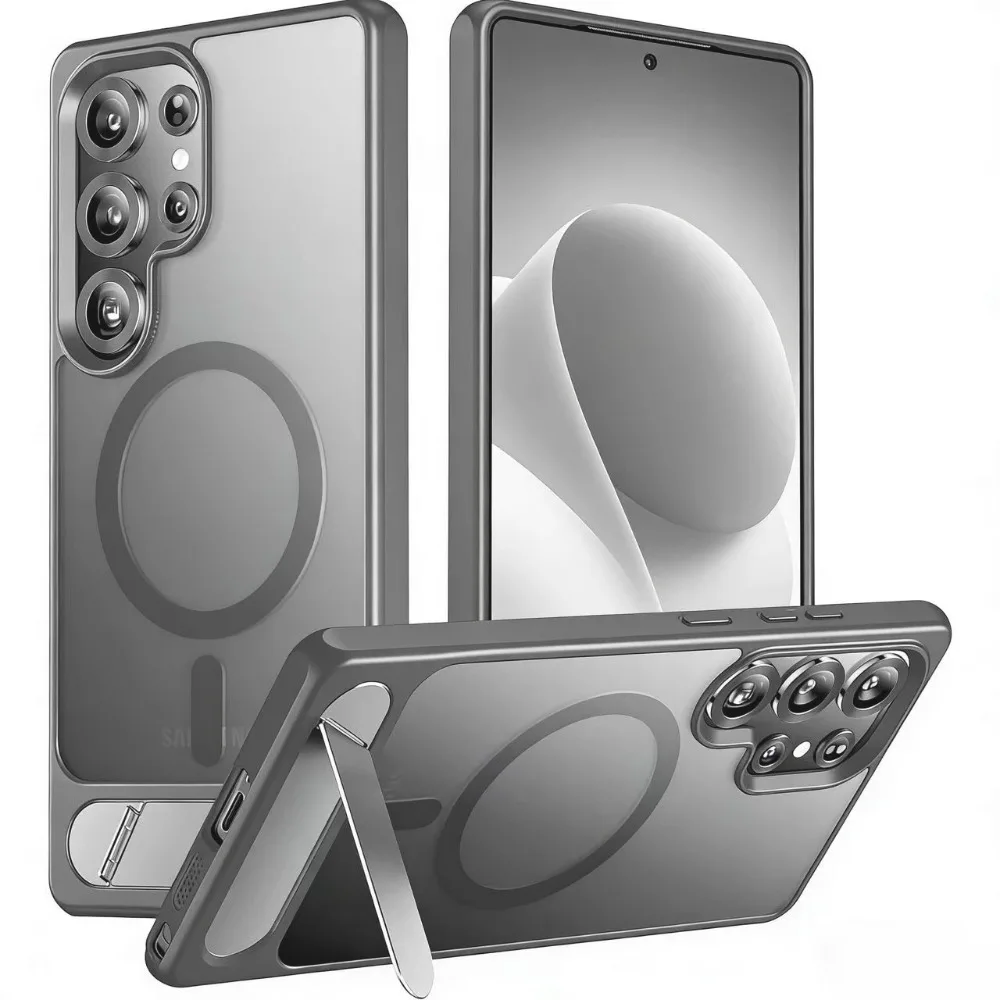 (cinza, Galaxy S26) Capa Para Celular Fosca À Prova De Choque, Agradável Ao Toque E Com Suporte Magnético Dobrável Elegante.
