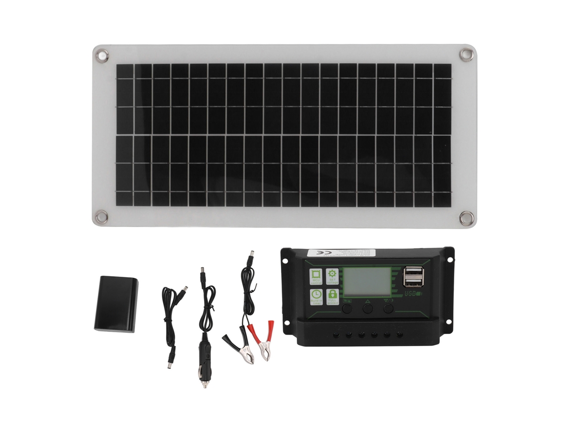 Kit de painel solar 10w 18v com controlador de carga 20a e bateria portátil Caixa para carro, barco e uso externo.
