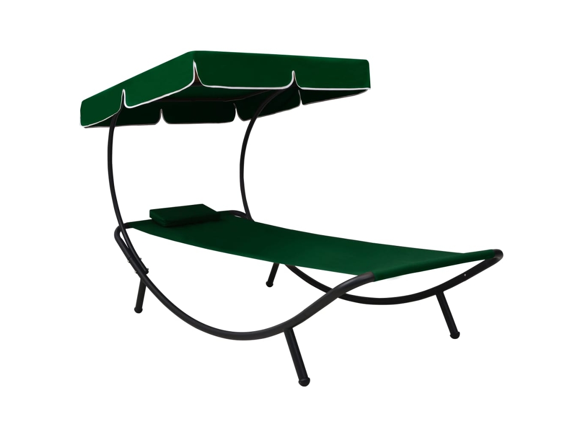 Vidaxl Espreguiçadeira Com Toldo E Almofada Verde