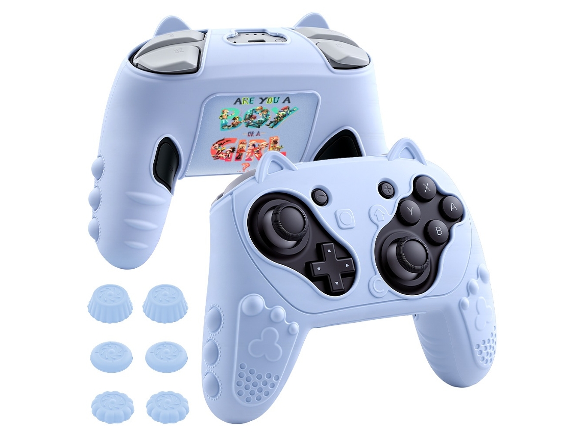 Elysve Capa Protetora Para Switch 2 Pro Silicone 6 Grips Azul