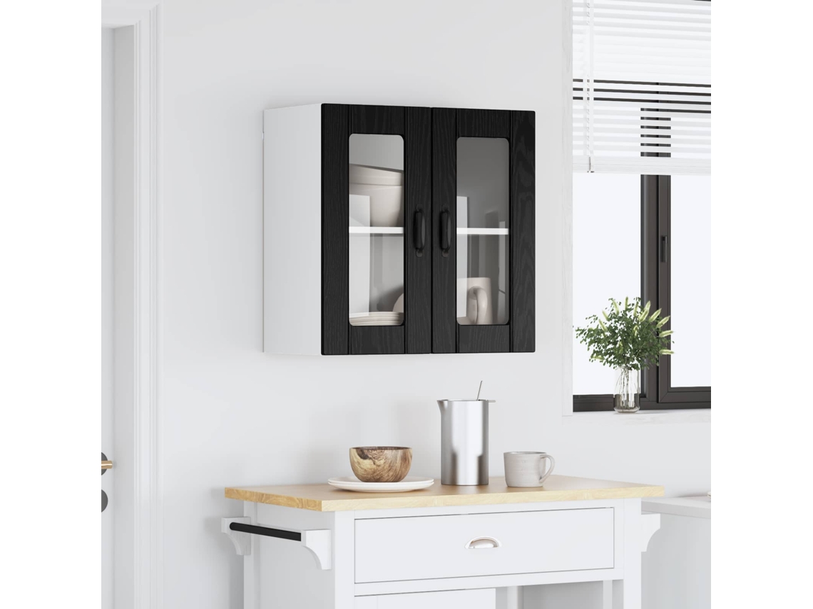 Vidaxl Armário De Vidro De Parede Lucca Carvalho Preto 60 X 31 X 60 Cm