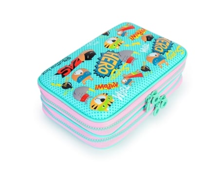 Estojo duplo rígido mágico 3D com relevo. Caixa de escritório Hero Turquoise