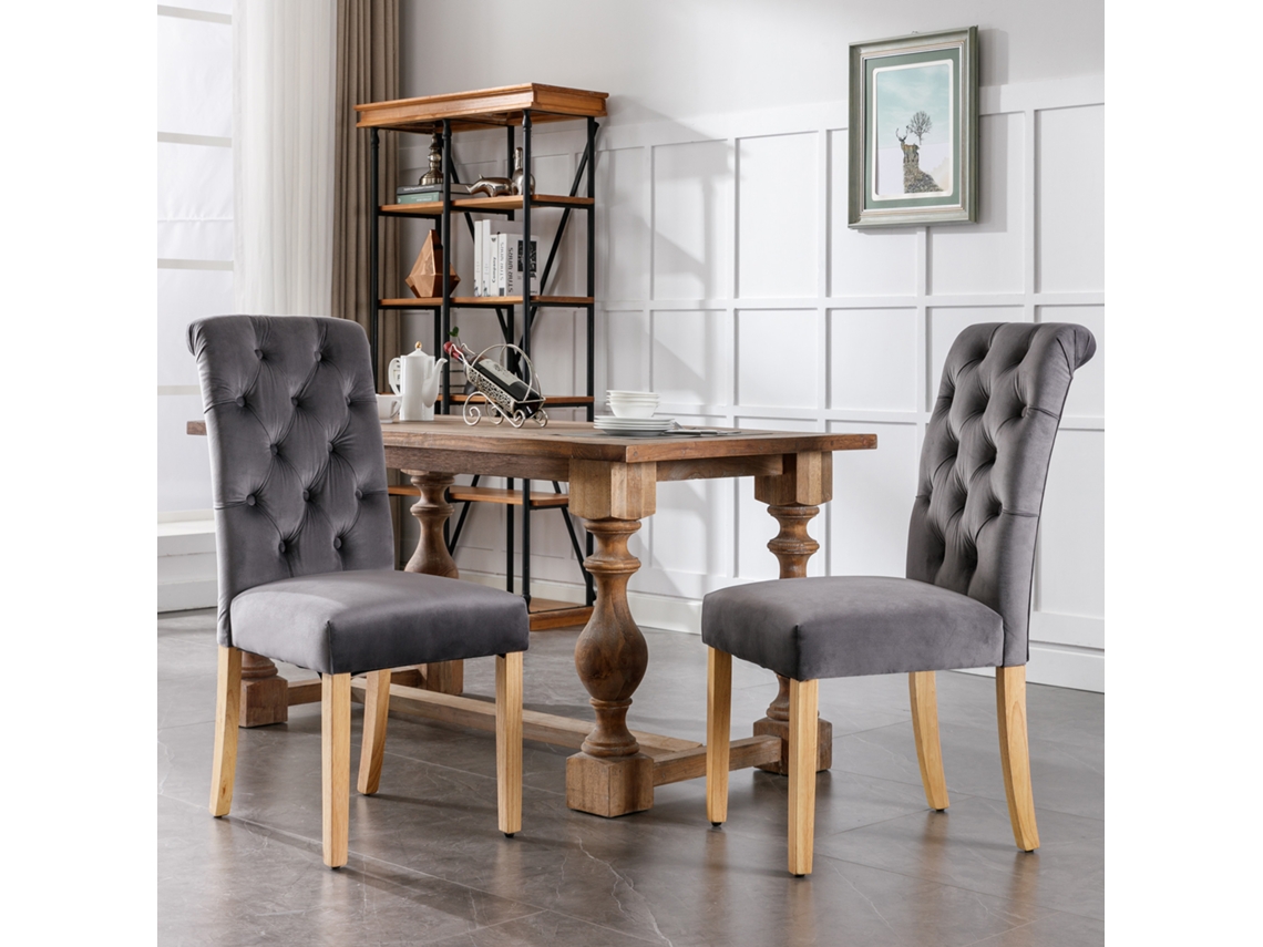 Conjunto De 2 Cadeiras De Jantar Samt Com Pernas De Carvalho,estilo Moderno E Confortável Para Cozinha E Sala De Estar,cinza Mega Echo Trade Shop