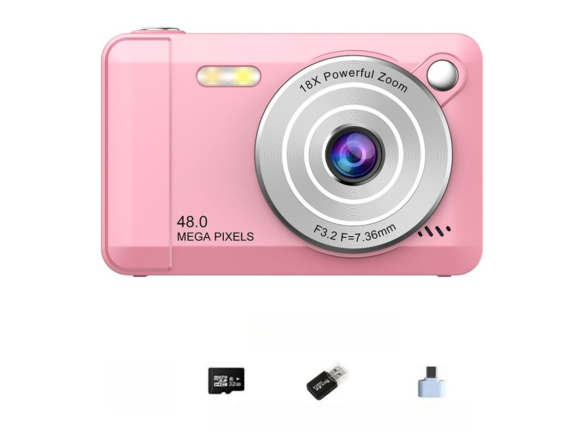 Câmara Digital Tela Hd De 2,4 Polegadas, Zoom De 18x Com Luz De Preenchimento (rosa - Cartão De 32 Gb) Cuich