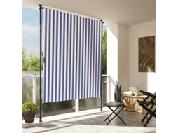 Vidaxl Estore De Rolo Para Exterior 150x270cm Tecido/aço Azul E Branco